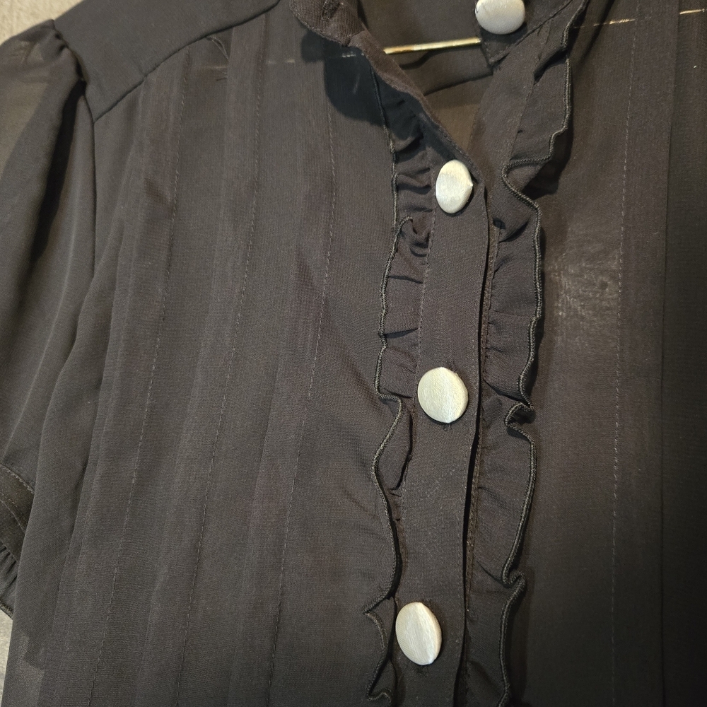 Cotton Express Black Ruffled Silk Blouse - Picture 5 of 7